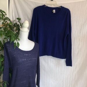H&M & DIVIDED size L lot of 2 navy & royal blue work office wear casual sweaters
